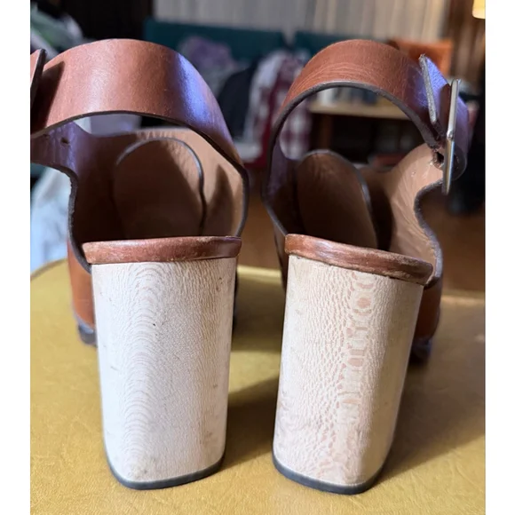 Thakoon Addition Brown Leather Block Heel Sandals SZ 7.5